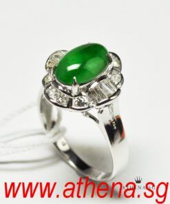 Alternative view of 14K WG JADE RING WITH DIAMOND D8-0.30CTS TD6-0.24CTS 3.59G (SIZE 11) (WITH CERT)
