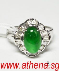 14K WG JADE RING WITH DIAMOND D8-0.30CTS TD6-0.24CTS 3.59G (SIZE 11) (WITH CERT)