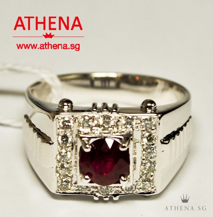 18K W/G RUBY RING WITH DIAMOND D16-0.40CTS 7.60G (WITH CERT) (SIZE 13)