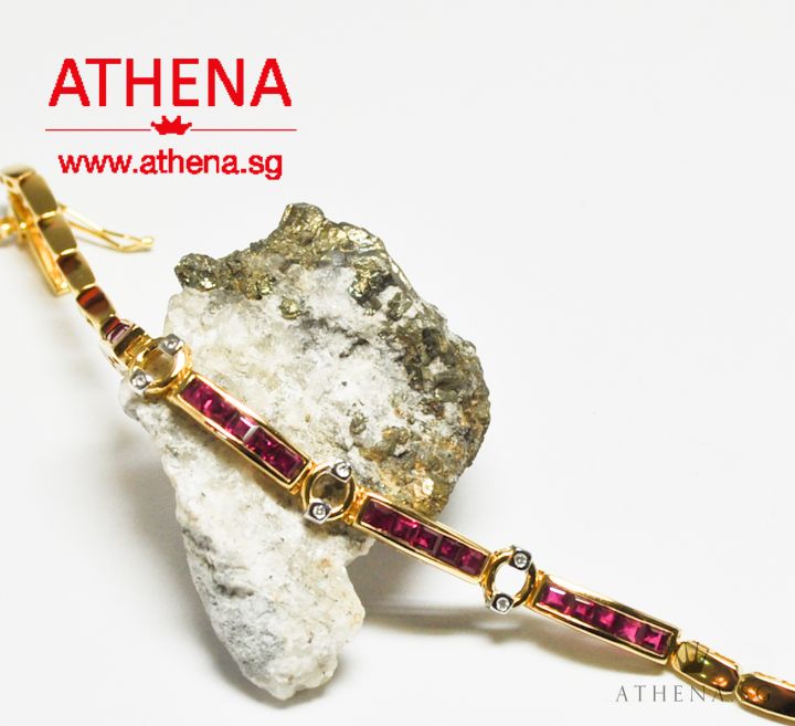 18K YG RUBY BRACELET WITH DIAMOND D6-0.06CTS 7.07G - Image 3