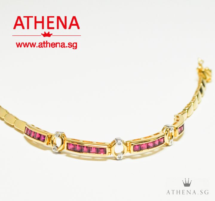 18K YG RUBY BRACELET WITH DIAMOND D6-0.06CTS 7.07G