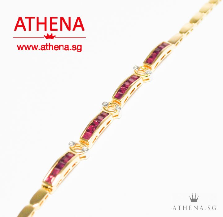 18K YG RUBY BRACELET WITH DIAMOND D6-0.06CTS 7.07G - Image 2