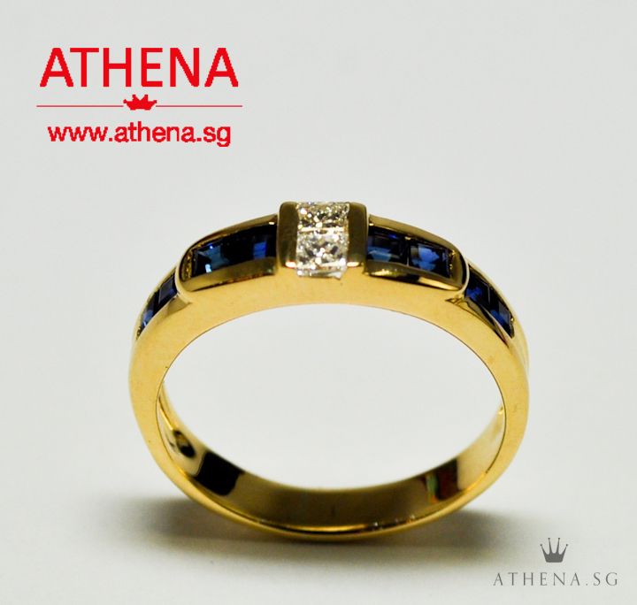 18K YG BLUE SAPPHIRE DIAMOND RING PD2-0.10CTS 3.18G - Image 3