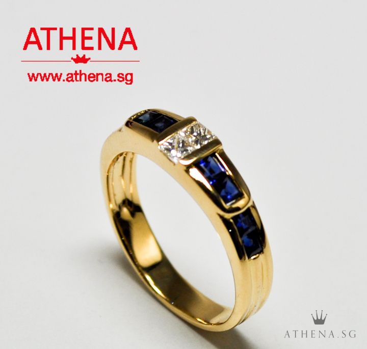 18K YG BLUE SAPPHIRE DIAMOND RING PD2-0.10CTS 3.18G - Image 2