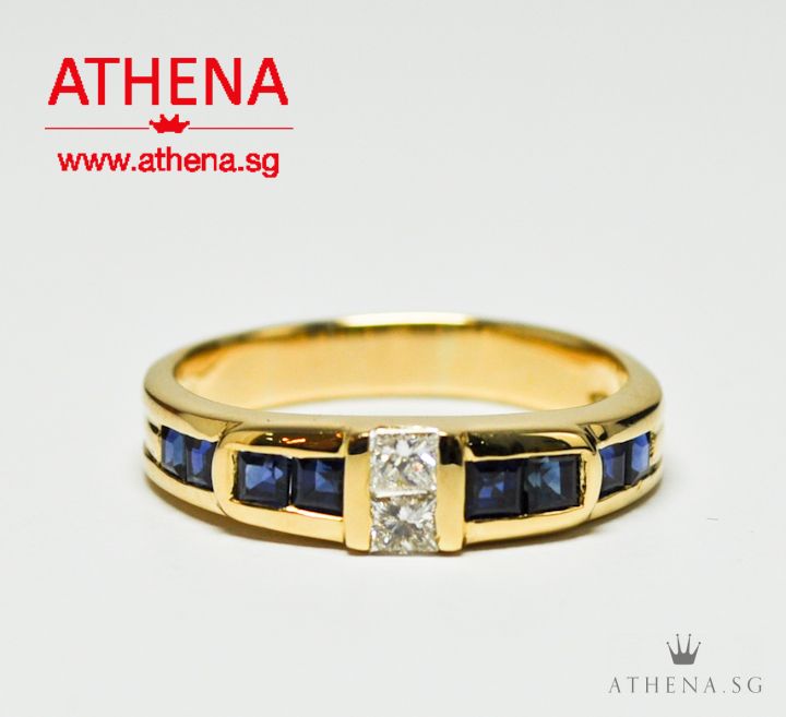 18K YG BLUE SAPPHIRE DIAMOND RING PD2-0.10CTS 3.18G