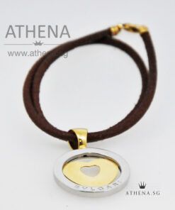 18K YG WITH STEEL BVLGARI TONDO HEART ON CORD NECKLACE 19.22G