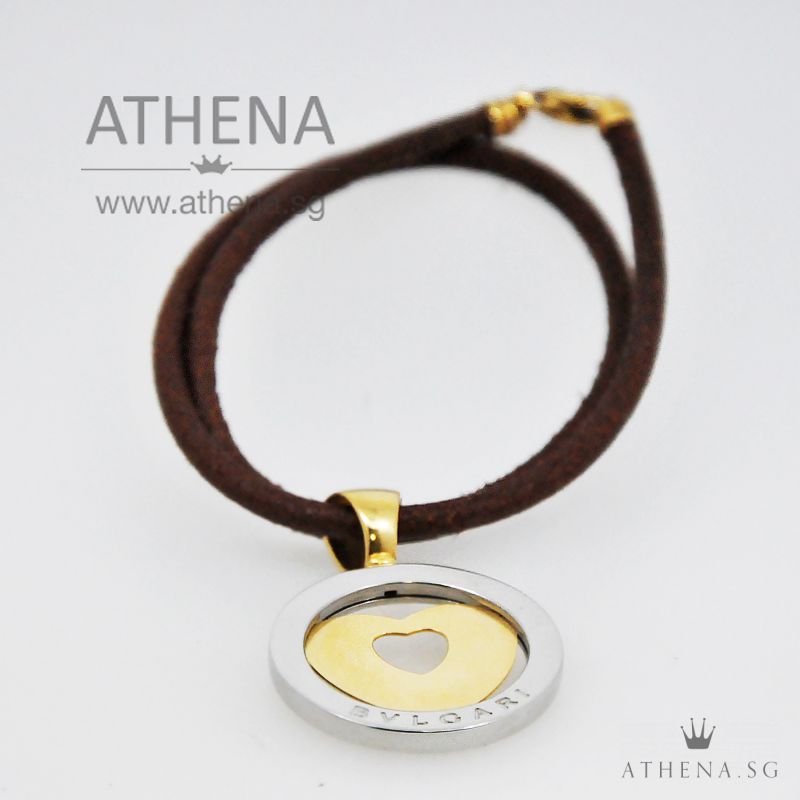 18K YG WITH STEEL BVLGARI TONDO HEART ON CORD NECKLACE 19.22G