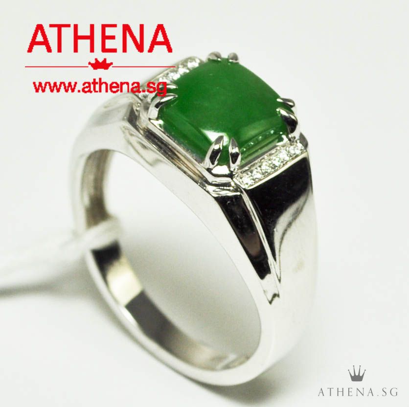 18K WG JADE RING WITH DIAMOND D12-0.04CTS 7.13G (SIZE 21) (FROM POH HENG) (WITH CERT) - Image 2