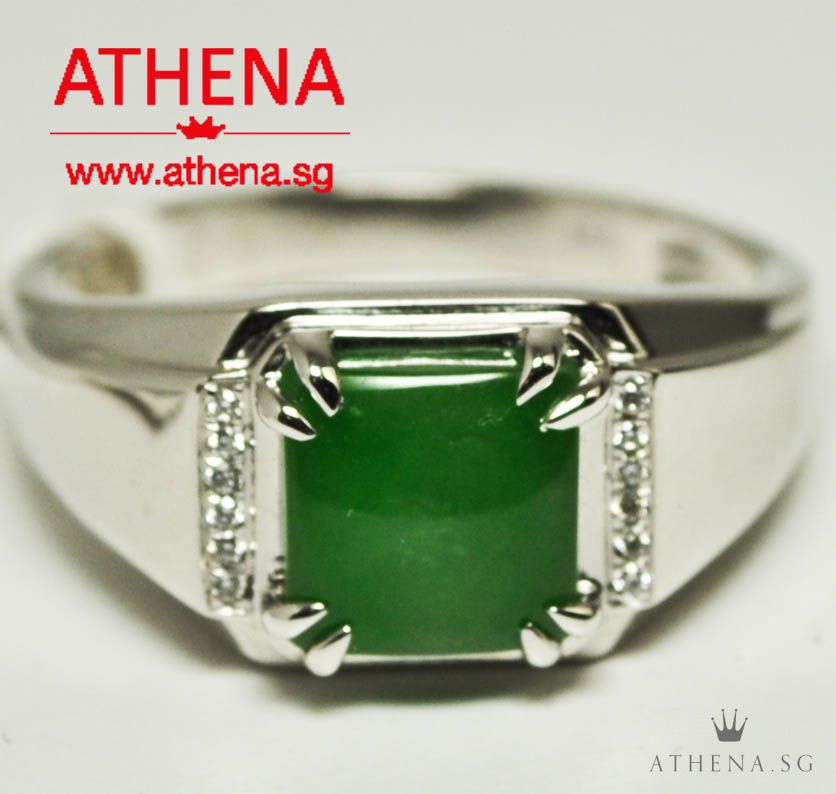18K WG JADE RING WITH DIAMOND D12-0.04CTS 7.13G (SIZE 21) (FROM POH HENG) (WITH CERT)
