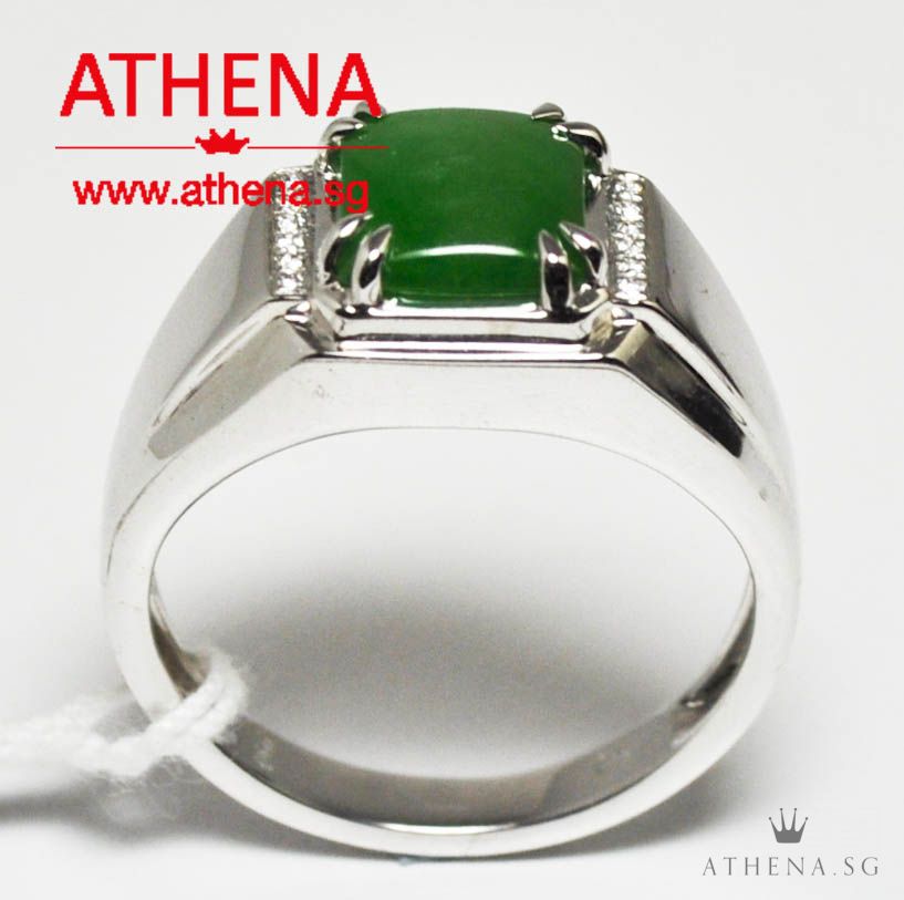 18K WG JADE RING WITH DIAMOND D12-0.04CTS 7.13G (SIZE 21) (FROM POH HENG) (WITH CERT) - Image 3