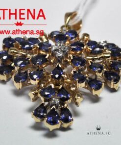 14K YG BLUE SAPPHIRE PENDANT WITH DIAMOND D8-0.13CTS 7.95G