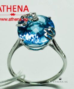 18K WG TOPAZ RING WITH DIAMOND D5-0.08CTS TD20-0.25CTS 4.20G