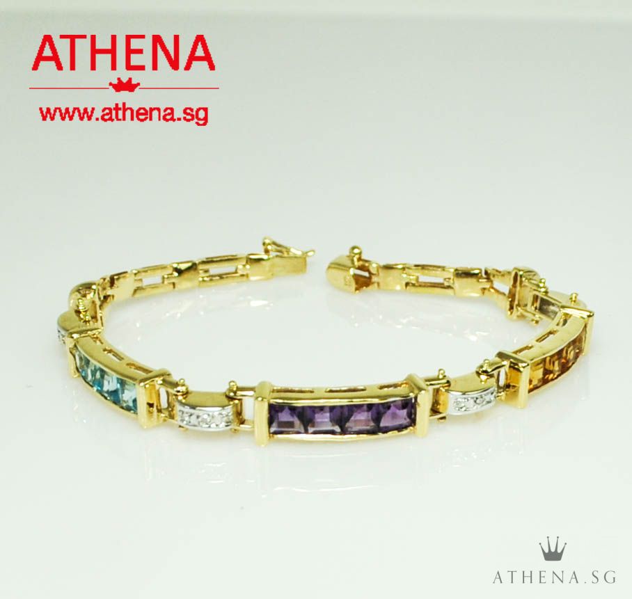 18K YG SEMI PRECIOUS STONE BRACELET WITH DIAMOND D12-0.12CTS 14.33G - Image 2