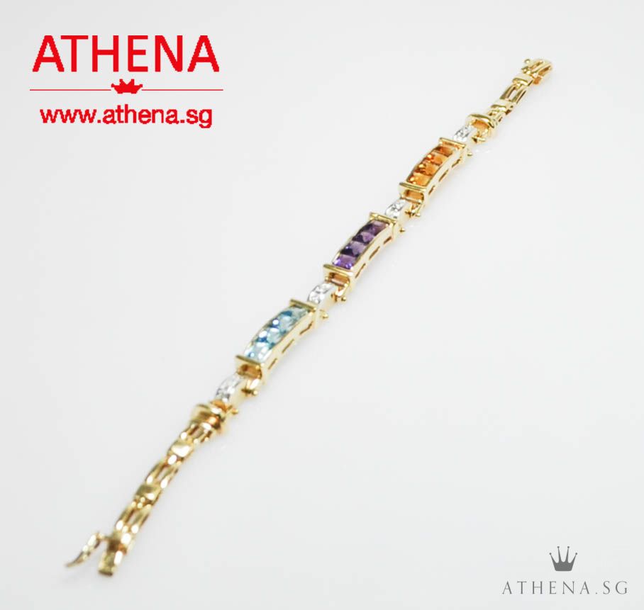 18K YG SEMI PRECIOUS STONE BRACELET WITH DIAMOND D12-0.12CTS 14.33G - Image 4