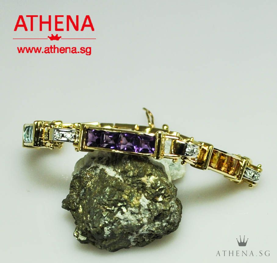 18K YG SEMI PRECIOUS STONE BRACELET WITH DIAMOND D12-0.12CTS 14.33G