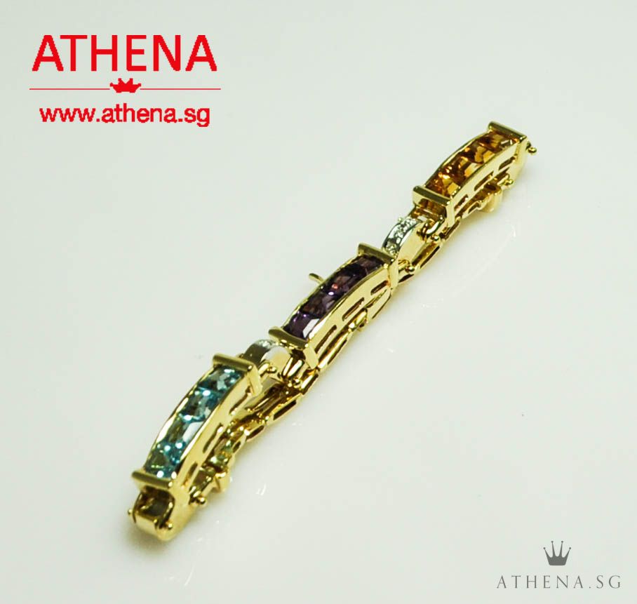 18K YG SEMI PRECIOUS STONE BRACELET WITH DIAMOND D12-0.12CTS 14.33G - Image 3