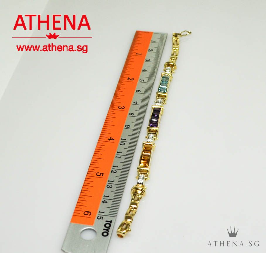 18K YG SEMI PRECIOUS STONE BRACELET WITH DIAMOND D12-0.12CTS 14.33G - Image 5