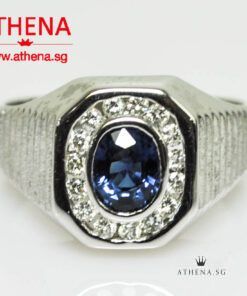 18K WG BLUE SAPPHIRE RING WITH DIAMOND D15-0.35CTS 5.65G (SIZE 16)