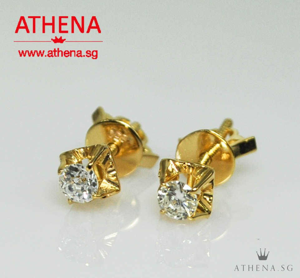 20K YG SOLITAIRE DIAMOND EARSTUD D2-0.30CTS 1.92G