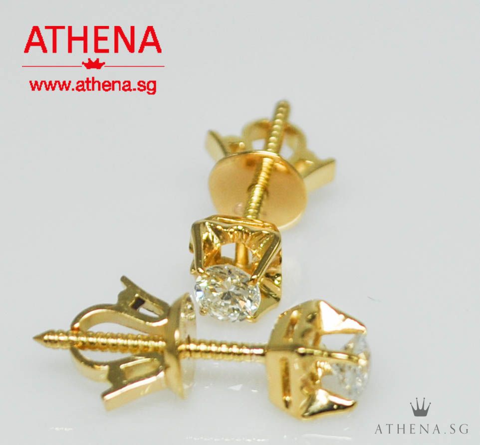 20K YG SOLITAIRE DIAMOND EARSTUD D2-0.30CTS 1.92G - Image 3
