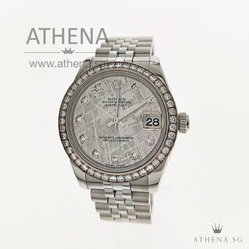 ROLEX MID-SIZE OYSTER PERPETUAL DATEJUST LADY 31 "AN" SERIES "METEORITE DIAMONDS DIAL" WITH ORIGINAL FACTORY SETTING DIAMOND BEZEL 178384