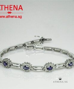 18K WG FLOWER DESIGN BLUE SAPPHIRE BRACELET WITH DIAMOND D48-0.50CTS 10.58G