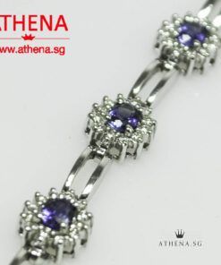 Alternative view of 18K WG FLOWER DESIGN BLUE SAPPHIRE BRACELET WITH DIAMOND D48-0.50CTS 10.58G