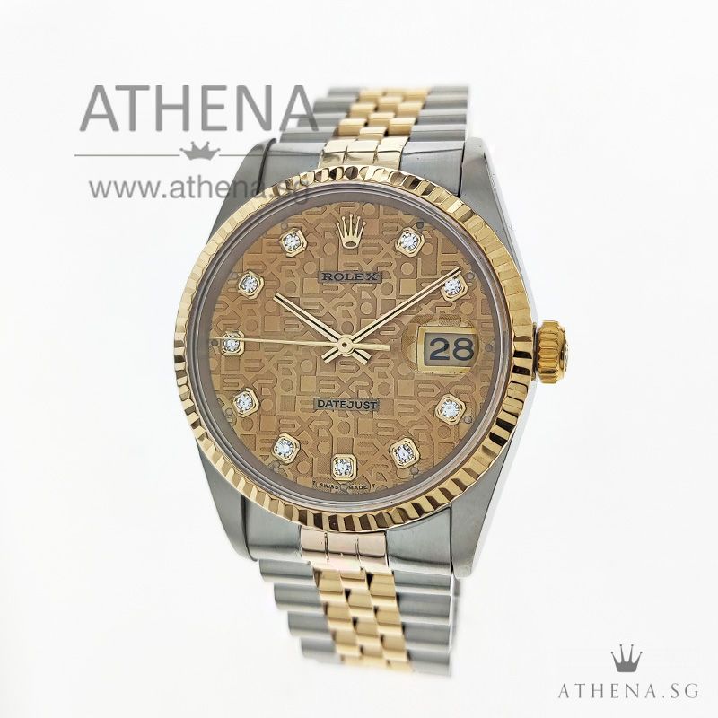 ROLEX "HALF-GOLD" MENS OYSTER PERPETUAL DATEJUST "W" SERIES "CHAMPAGNE JUBILEE DIAMOND DIAL" WITH CERT 16233