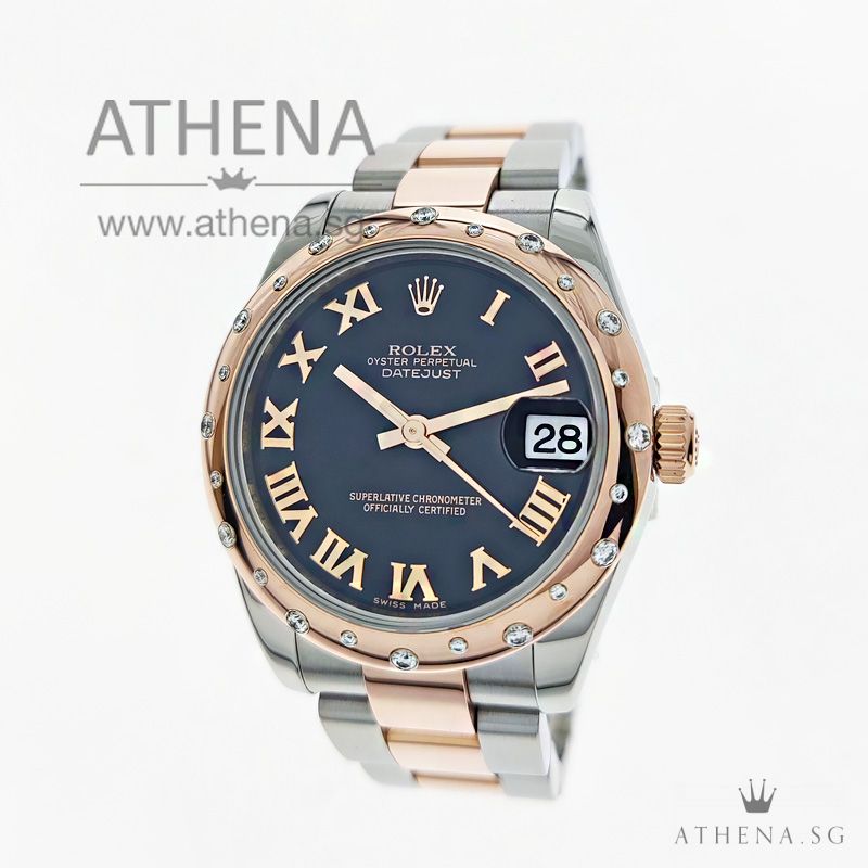 ROLEX EVEROSE ROLESOR OYSTER PERPETUAL DATEJUST 31 "G" SERIES "BLACK ROMAN DIAL" WITH BOX & CERT 178341