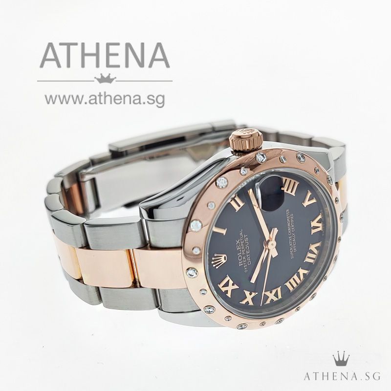 ROLEX EVEROSE ROLESOR OYSTER PERPETUAL DATEJUST 31 "G" SERIES "BLACK ROMAN DIAL" WITH BOX & CERT 178341 - Image 2