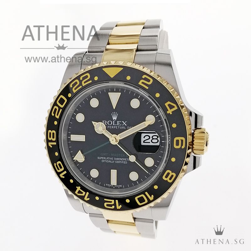 ROLEX YELLOW ROLESOR OYSTER PERPETUAL DATE GMT-MASTER II CERAMIC "AN" SERIES " BLACK DIAL" WITH BOX & CERT 116713LN