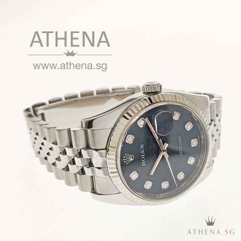 ROLEX MENS OYSTER PERPETUAL DATEJUST "AN" SERIES "DARK BLUE JUBILEE DIAMOND DIAL" WITH BOX & CERT 116234 - Image 2