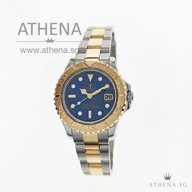 ROLEX YELLOW ROLESOR LADIES YACHT-MASTER " U " SERIES " BLUE DIAL " 69623