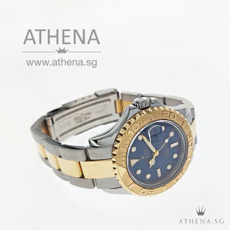 ROLEX YELLOW ROLESOR LADIES YACHT-MASTER " U " SERIES " BLUE DIAL " 69623 - Image 2