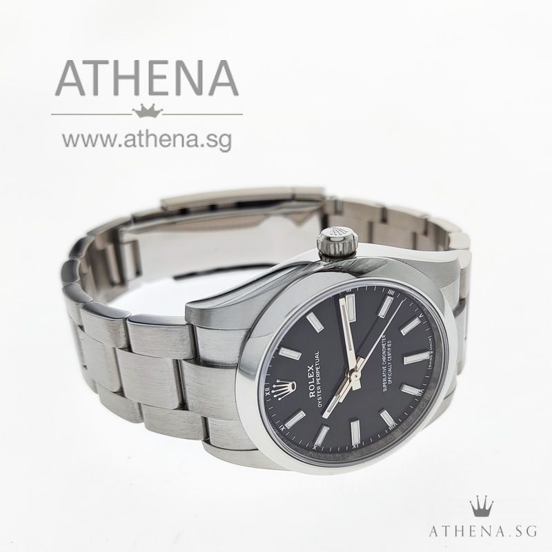 UNWORN !!! ROLEX OYSTER PERPETUAL 34 "AN" SERIES "SUNRAY BRIGHT BLACK DIAL" WITH BOX & CERT 124200 - Image 2