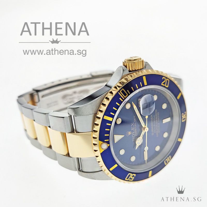 ROLEX YELLOW ROLESOR OYSTER PERPETUAL SUBMARINER DATE "F" SERIES "BLUE DIAL" WITH BOX & CERT 16613 - Image 2