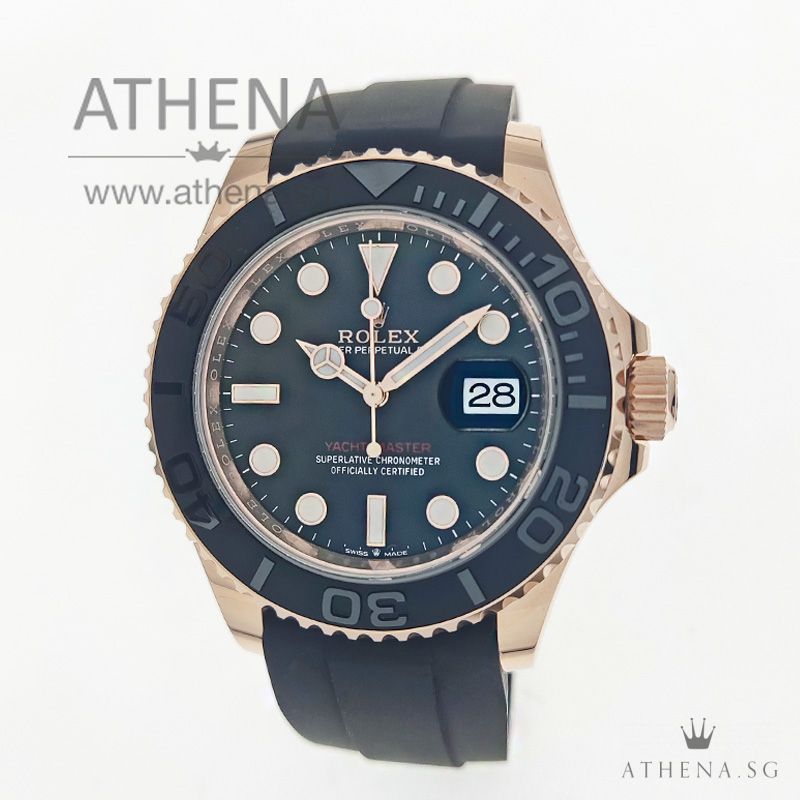 UNWORN !!! 18K EVEROSE GOLD OYSTER PERPETUAL DATE YACHT MASTER 40 "AN" SERIES " INTENSE BLACK DIAL" WITH BOX & CERT 126655