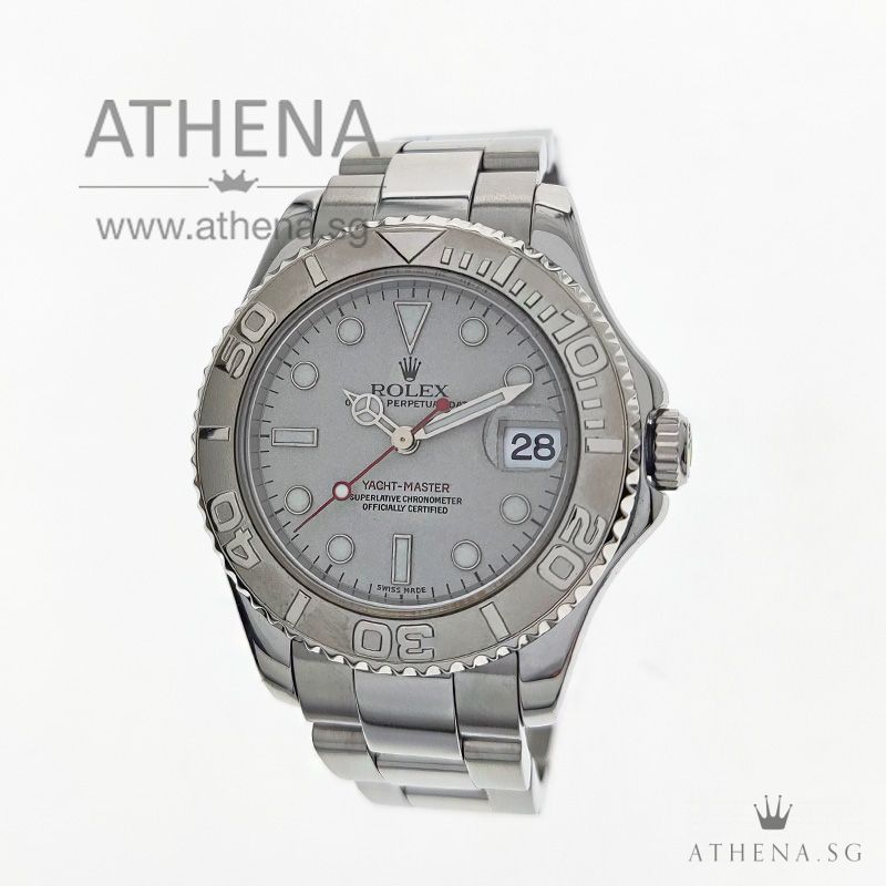 ROLEX ROLESIUM MIDSIZE OYSTER PERPETUAL DATE YACHT-MASTER "P" SERIES "PLATINIUM DIAL" WITH BOX & CERT 168622