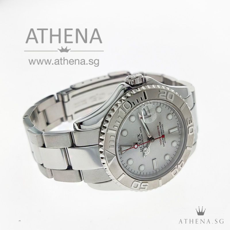 ROLEX ROLESIUM MIDSIZE OYSTER PERPETUAL DATE YACHT-MASTER "P" SERIES "PLATINIUM DIAL" WITH BOX & CERT 168622 - Image 2