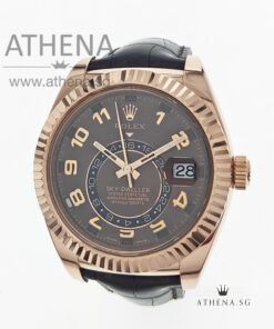 ROLEX 18K EVEROSE GOLD OYSTER PERPETUAL SKY-DWELLER "CHOCOLATE DIAL" WITH BOX & CERT 326135