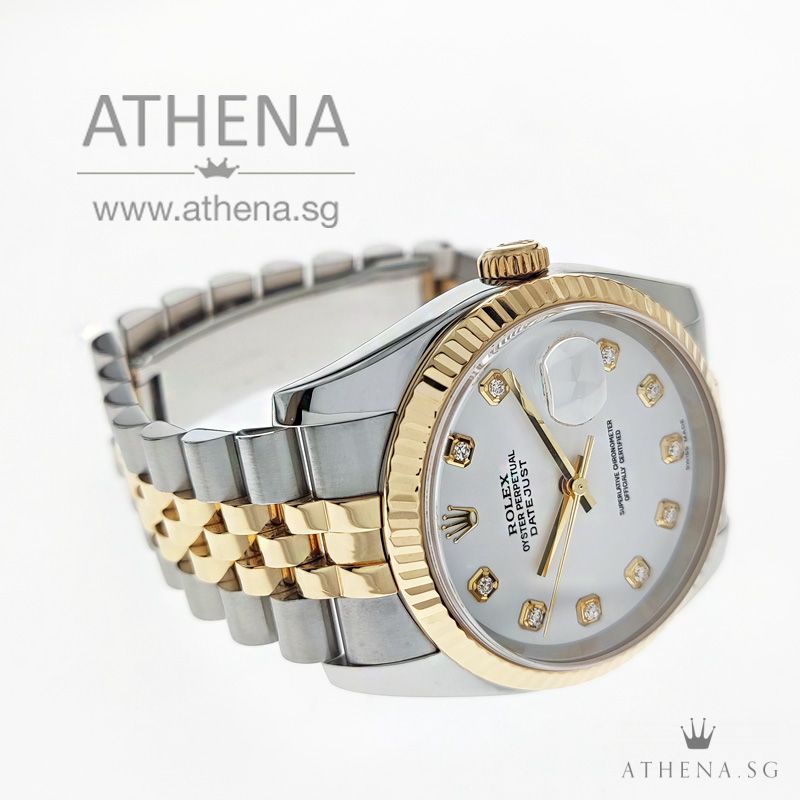 ROLEX YELLOW ROLESOR MENS OYSTER PERPETUAL DATEJUST " D " SERIES " WHITE DIAMONDS DIAL" 116233 - Image 2