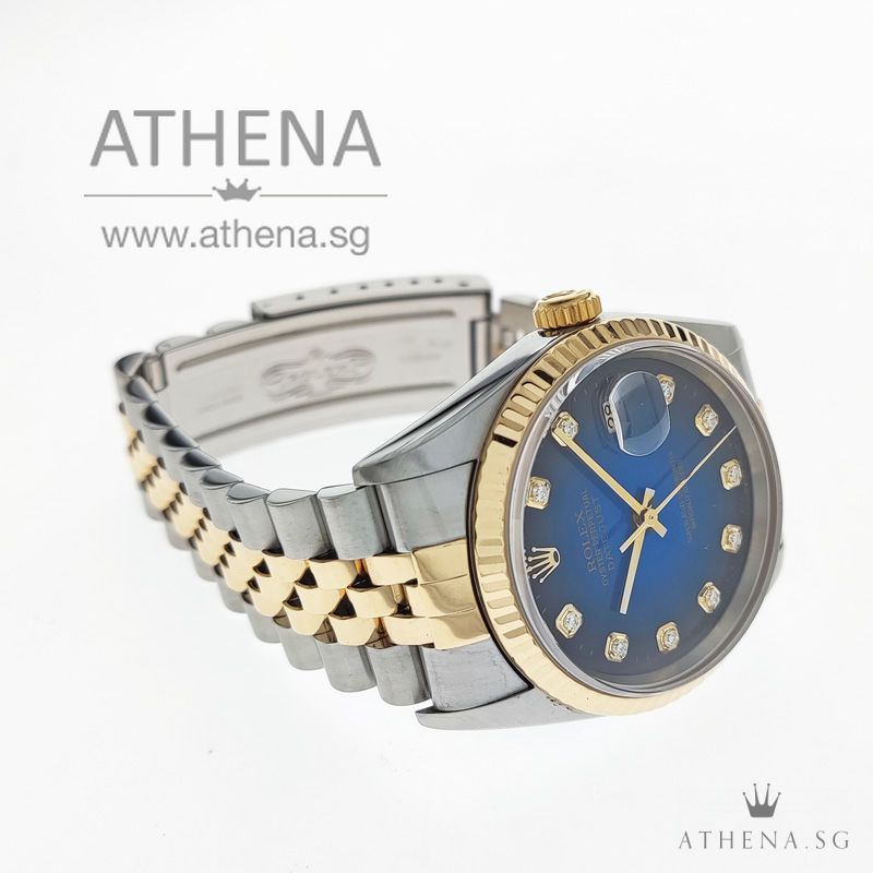 ROLEX "HALF-GOLD" MENS OYSTER PERPETUAL DATEJUST "U" SERIES "BLUE TWO TONE DIAMOND DIAL" 16233 - Image 2