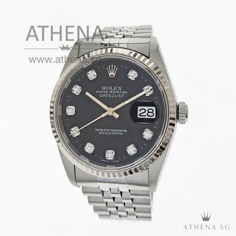 ROLEX MENS OYSTER PERPETUAL DATEJUST "K" SERIES "BLACK DIAMOND DIAL" 16234