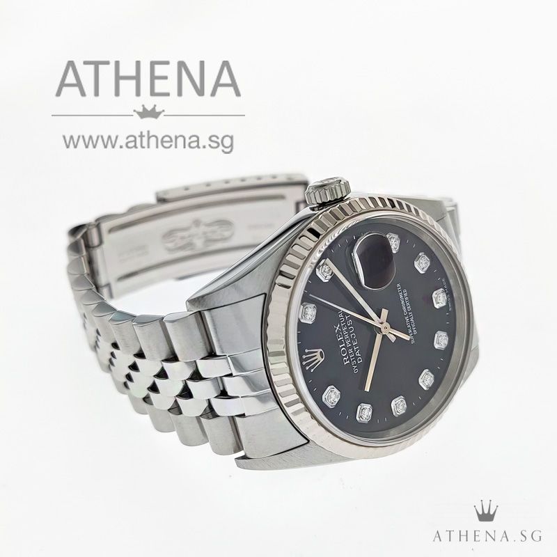 ROLEX MENS OYSTER PERPETUAL DATEJUST "K" SERIES "BLACK DIAMOND DIAL" 16234 - Image 2