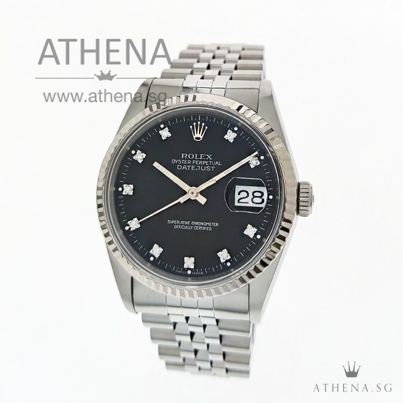 ROLEX MENS OYSTER PERPETUAL DATEJUST " W " SERIES " BLACK DIAMOND DIAL " 16234