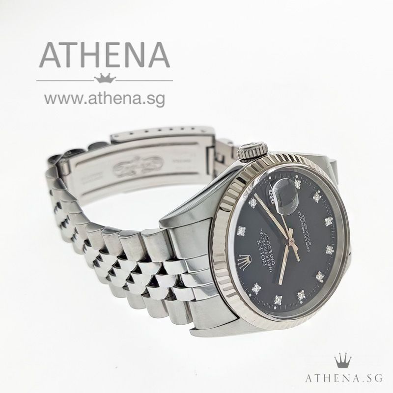 ROLEX MENS OYSTER PERPETUAL DATEJUST " W " SERIES " BLACK DIAMOND DIAL " 16234 - Image 2