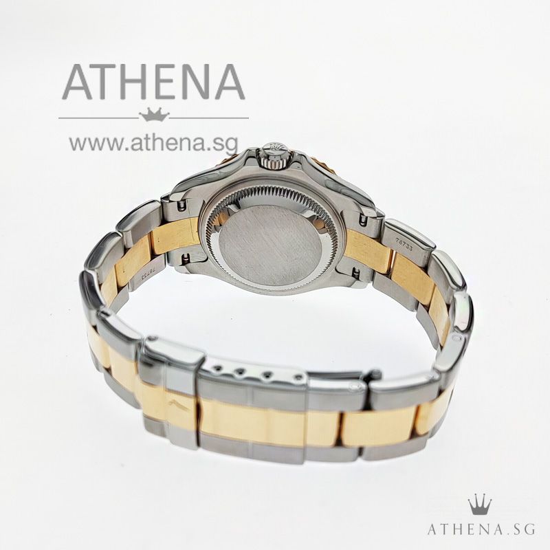 ROLEX YELLOW ROLESOR LADIES YACHT-MASTER " A " SERIES " WHITE ONYX DIAL " WITH CERT & ROLEX POUCH 169623 - Image 3