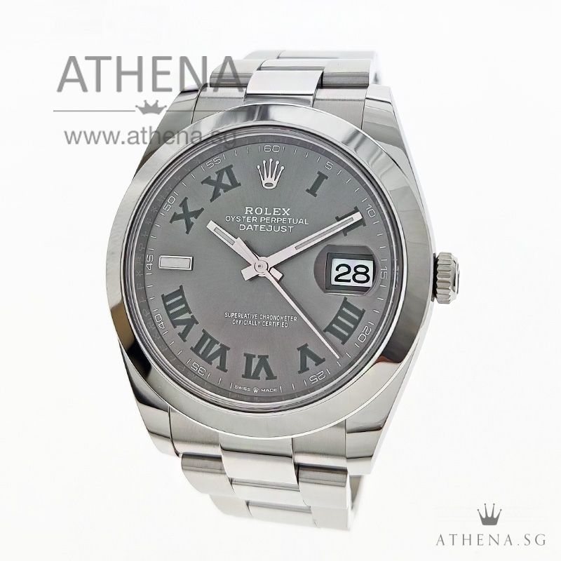 UNWORN !!! ROLEX MENS OYSTER PERPETUAL DATEJUST 41 "AN" SERIES "WIMBLEDON SLATE GREY ROMAN DIAL" WITH BOX & CERT 126300 (UNDER AGENT WARRANTY)
