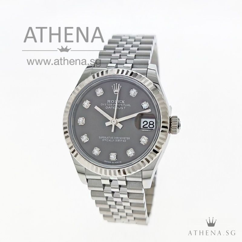 UNWORN !!! ROLEX MID-SIZE OYSTER PERPETUAL DATEJUST 31 "AN" SERIES "DARK GREY DIAMONDS DIAL" WITH BOX & CERT 278274 (UNDER AGENT WARRANTY)