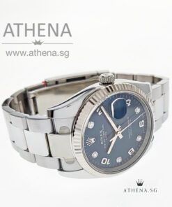 Alternative view of ROLEX MENS OYSTER PERPETUAL DATE "AN SERIES "BLUE DIAMOND & ARABIC NUMERAL DIAL": WITH BOX & CERT 115234